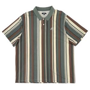 Malbon Men's Vertical Stripe Jersey Polo Shirt Short Sleeve Hunter Green XXL